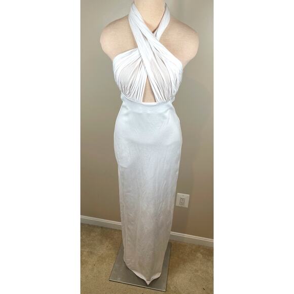 Helsa Amber Sheer Mesh Halterneck Tie Bodycon White Maxi Dress Size Medium - Picture 7 of 11